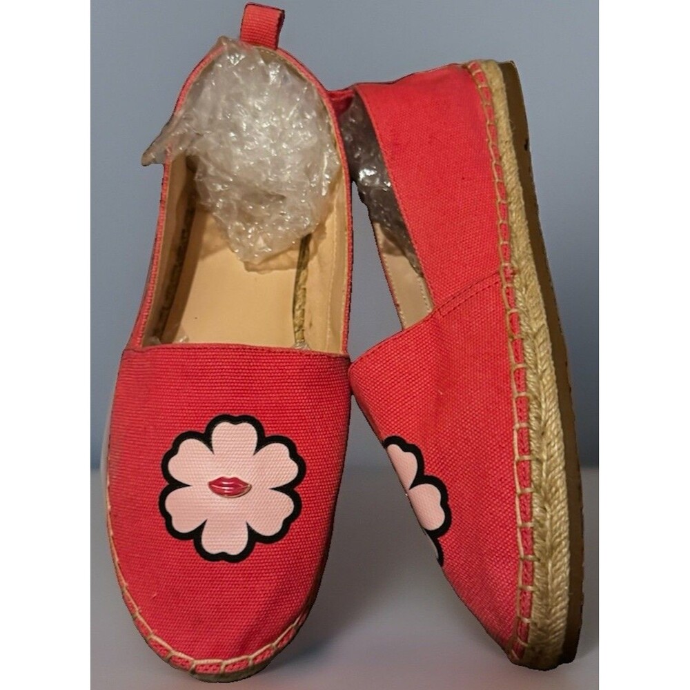 EUC Kate Spade Gavyn Pink Peony Lip Floral Espadrille Flats Shoes Women Size 9